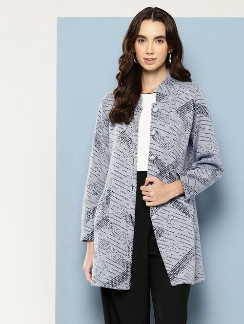 women self design long sleeve cardigan - 22033858 - Standard Image - 0