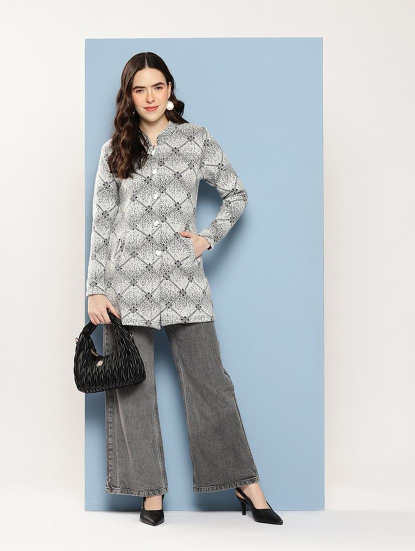 women self design long sleeve cardigan - 22033862 - Standard Image - 3
