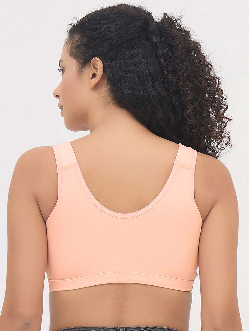 women peach solid non padded sports bra - 22033907 -  Standard Image - 3