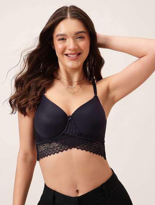 women black solid laced bralette - 22033922 - Standard Image - 0