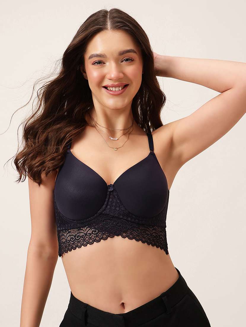 women black solid laced bralette 