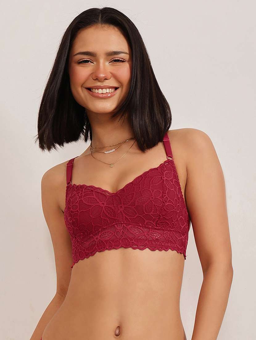 women solid non wired lace t-shirt bra