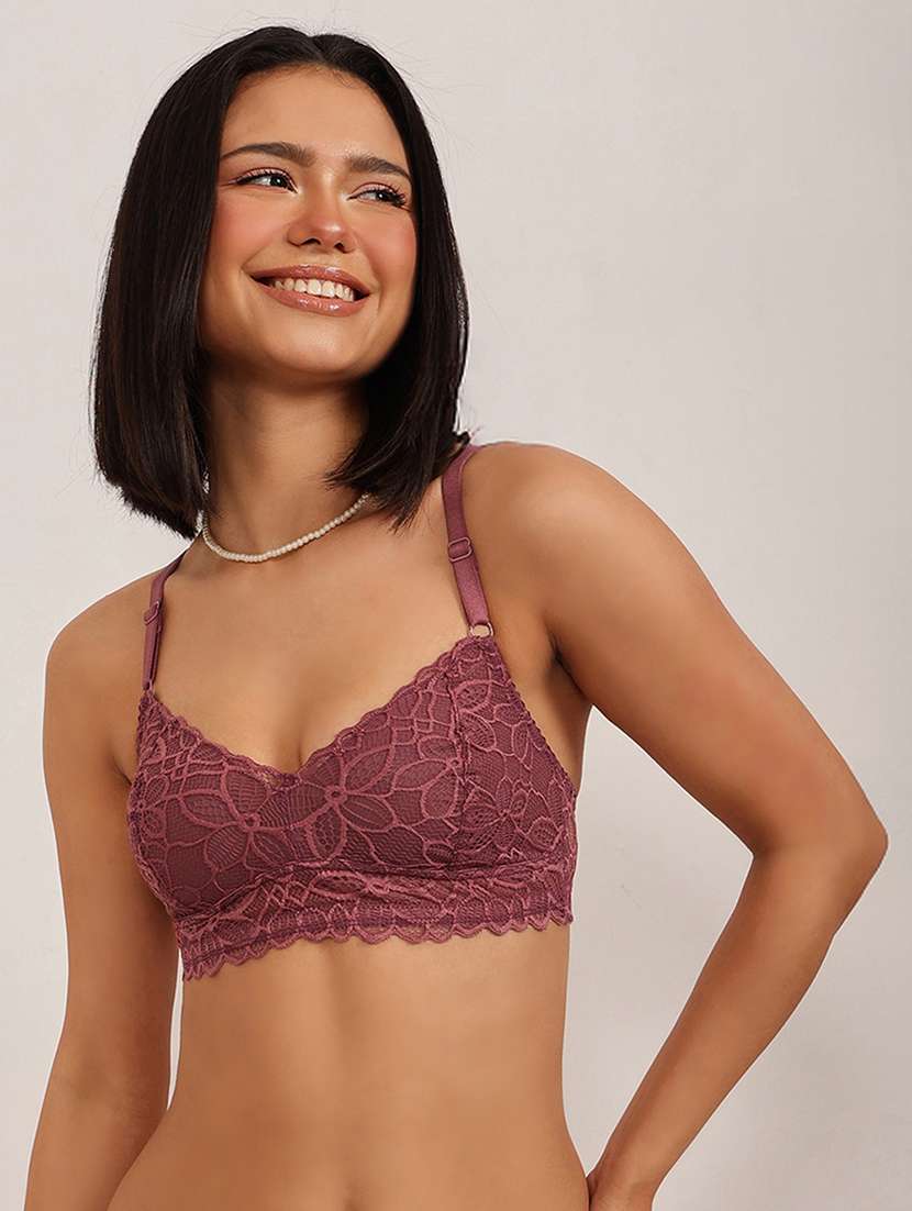 women solid non wired lace t-shirt bra
