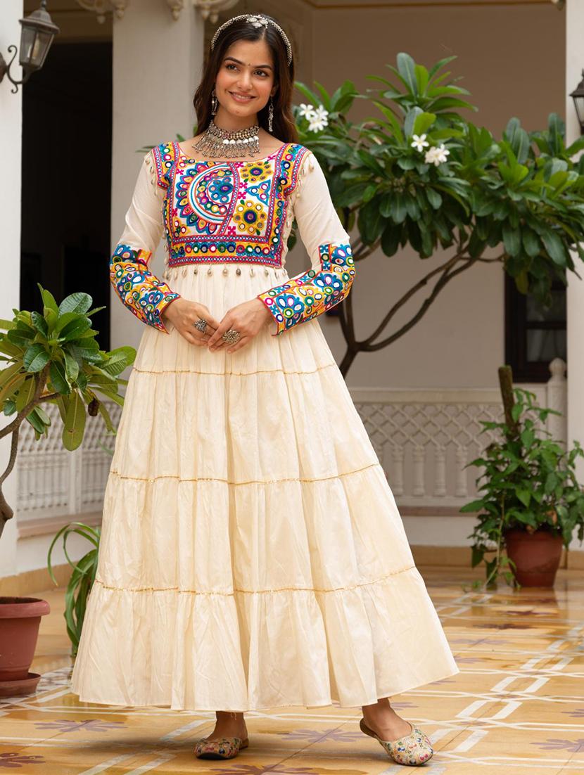women embroidered long sleeve tiered ethnic dress - 22033949 - Zoom Image - 0