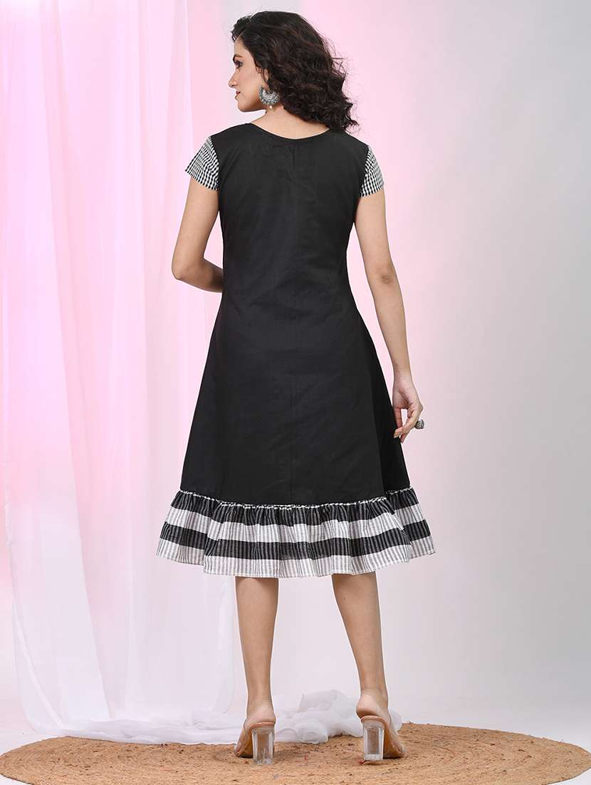 women solid cap sleeve tiered ethnic dress - 22033950 -  Standard Image - 3