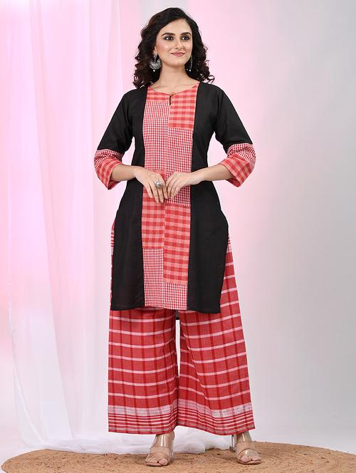 women checkered three quarter sleeve kurta palazzo set - 22033977 - Standard Image - 0