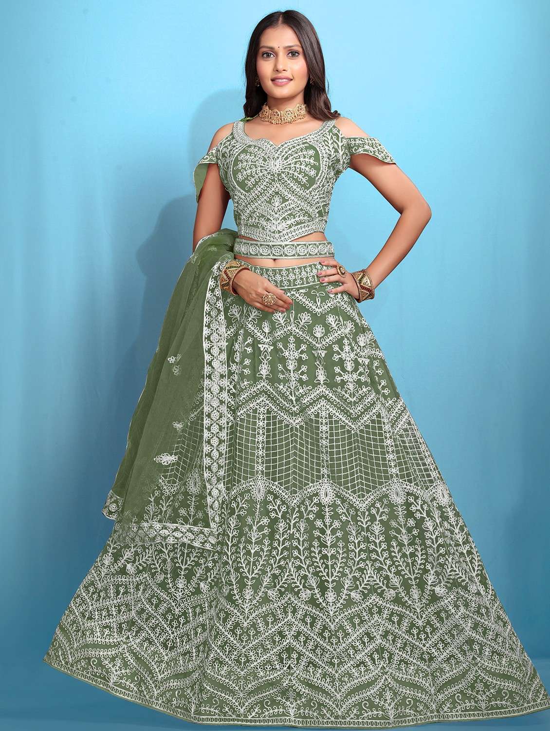 women embroidered fared lehenga and choli set - 22034003 - Zoom Image - 0