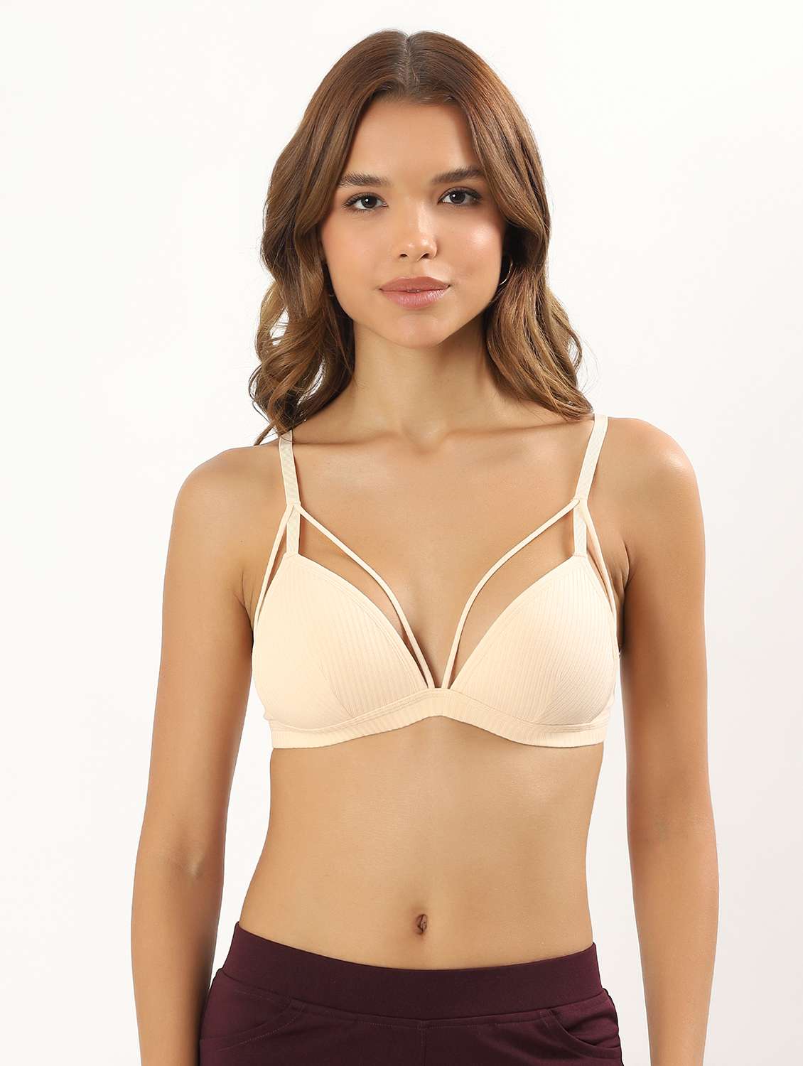 women solid non-wired plunge bra - 22034417 -  Standard Image - 3