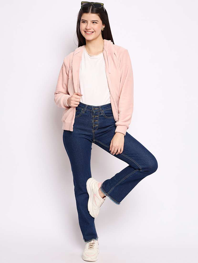 women solid long sleeve hooded sweatshirt - 22034464 -  Standard Image - 5