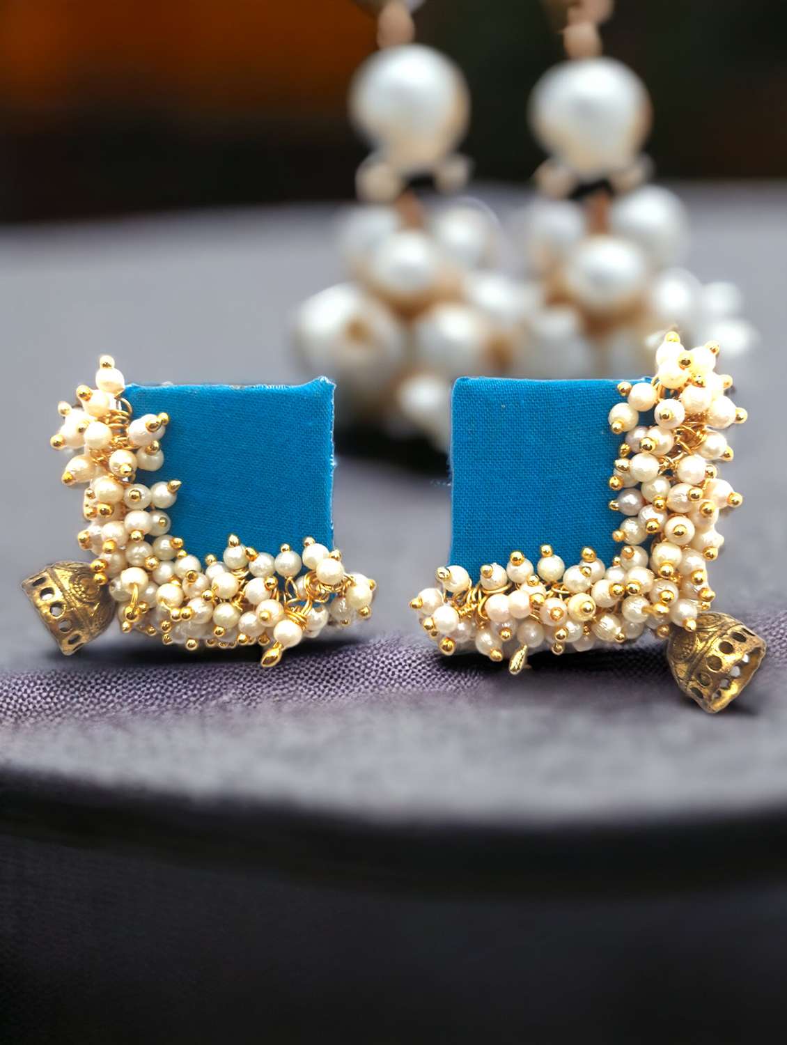 women beaded square drop earrings