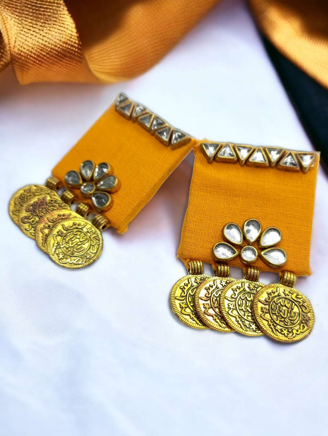 women kundan studded square drop earrings