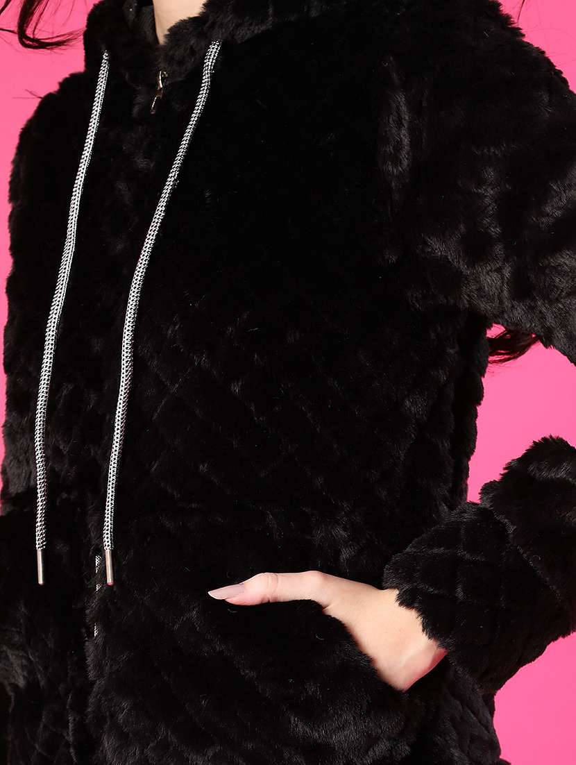 women solid long sleeve hooded sweatshirt - 22034811 -  Standard Image - 5