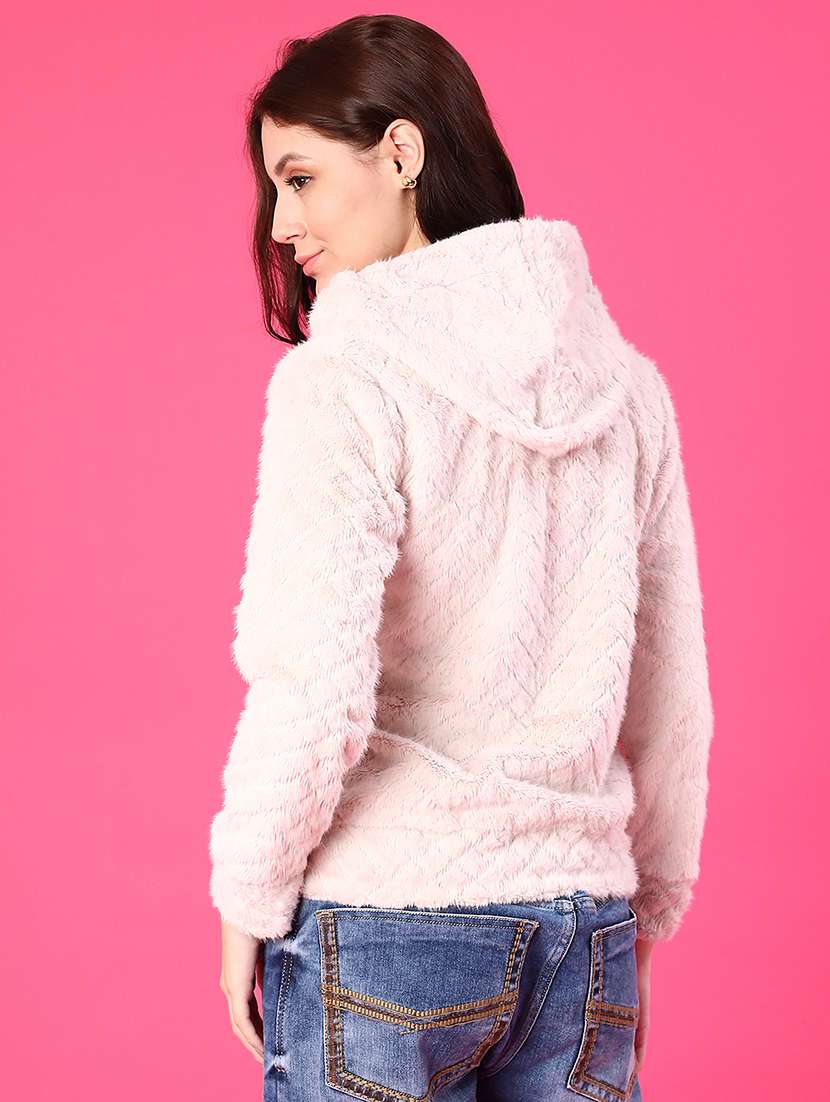 women solid long sleeve hooded sweatshirt - 22034812 -  Standard Image - 3