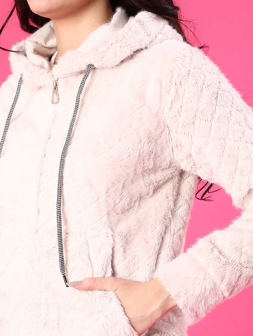 women solid long sleeve hooded sweatshirt - 22034812 -  Standard Image - 5