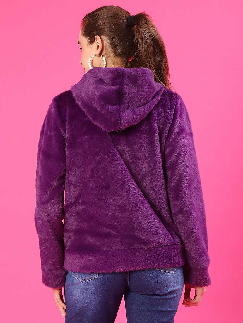 women solid long sleeve hooded sweatshirt - 22034814 -  Standard Image - 3