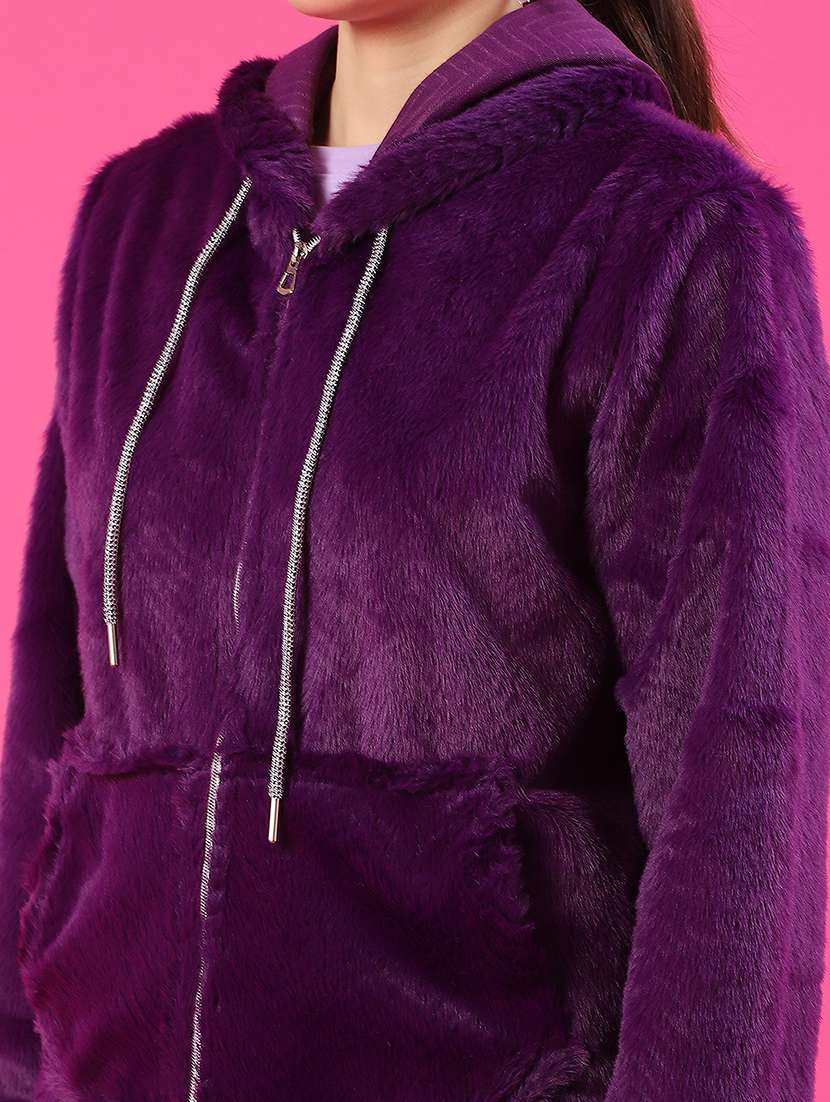 women solid long sleeve hooded sweatshirt - 22034814 -  Standard Image - 5