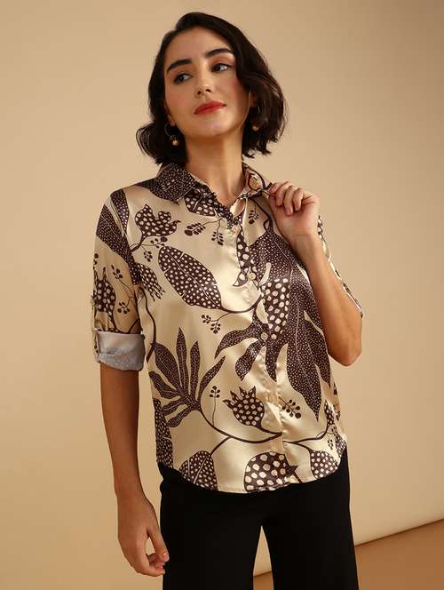 women printed three quarter sleeve regular fit shirt - 22034826 -  Standard Image - 0