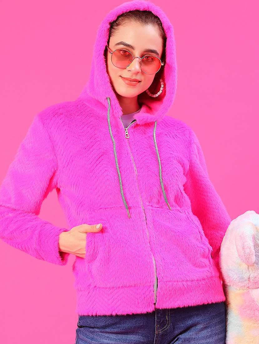 women solid long sleeve hooded sweatshirt