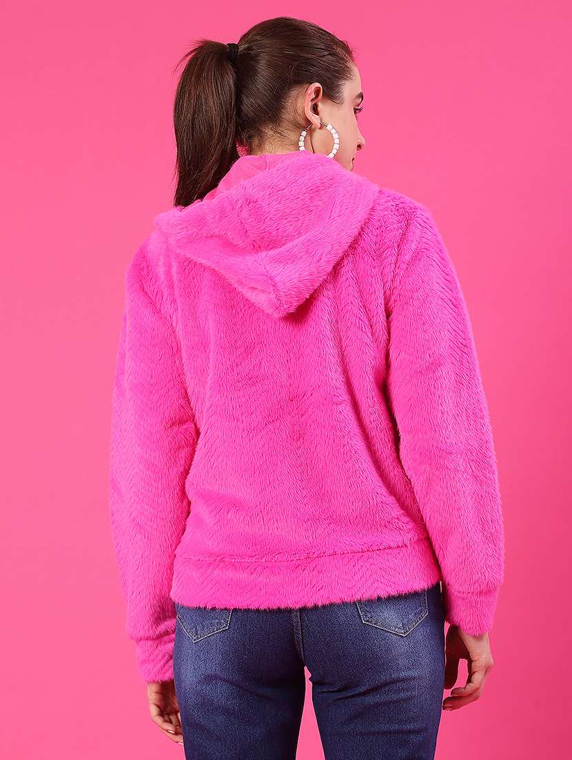 women solid long sleeve hooded sweatshirt - 22034842 -  Standard Image - 3