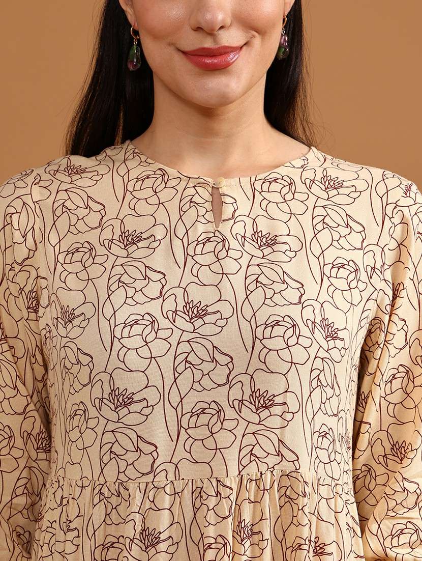 women printed three quarter sleeve tiered dress - 22034858 -  Standard Image - 5