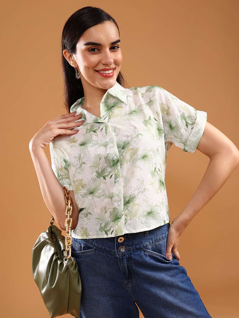 women floral printed short sleeve regular fit shirt