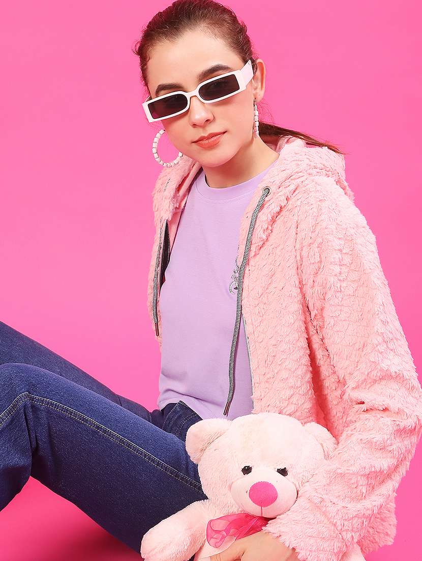 women solid long sleeve hooded sweatshirt