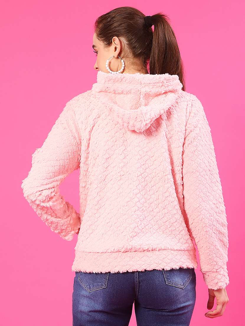 women solid long sleeve hooded sweatshirt - 22034908 -  Standard Image - 3