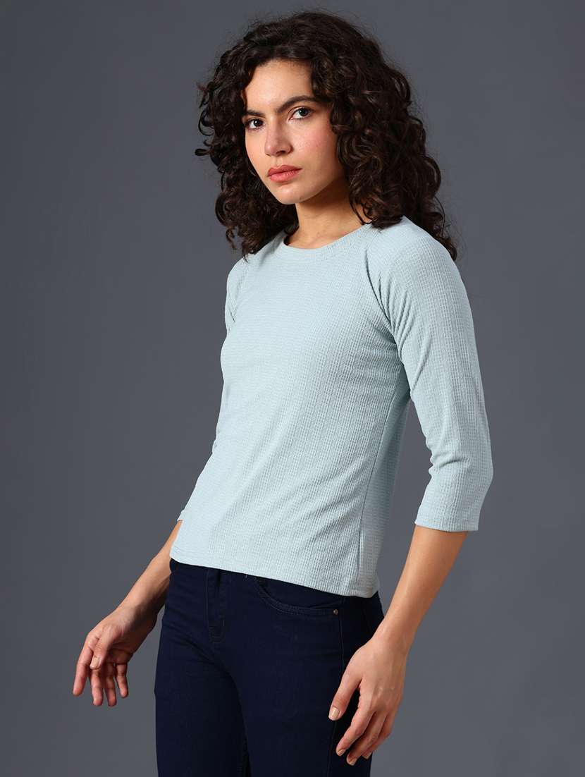 women solid three quarter sleeve top - 22034950 -  Standard Image - 3