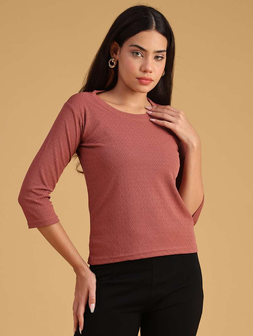 women solid three quarter sleeve top