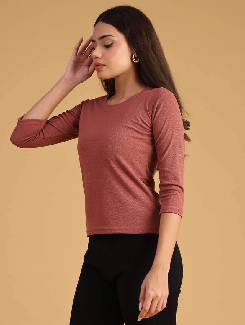 women solid three quarter sleeve top - 22034992 -  Standard Image - 3