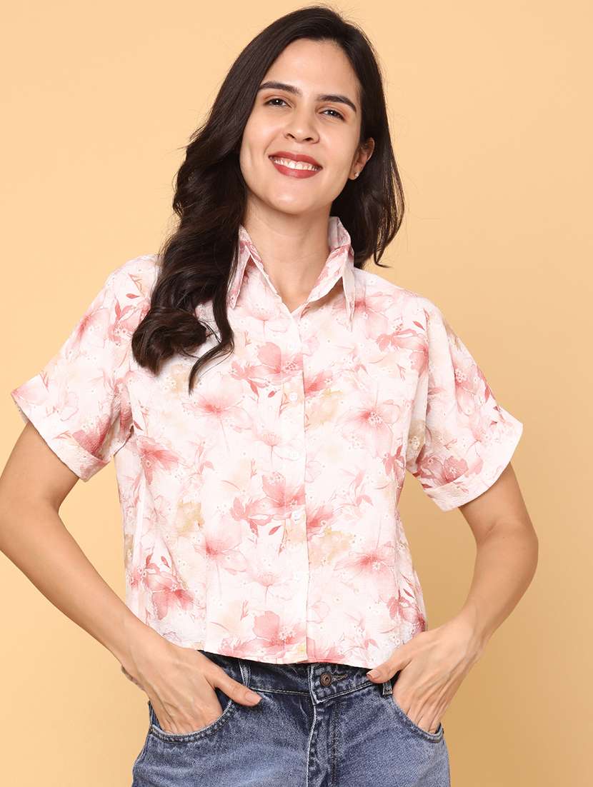 women peach polyester regular t-shirt