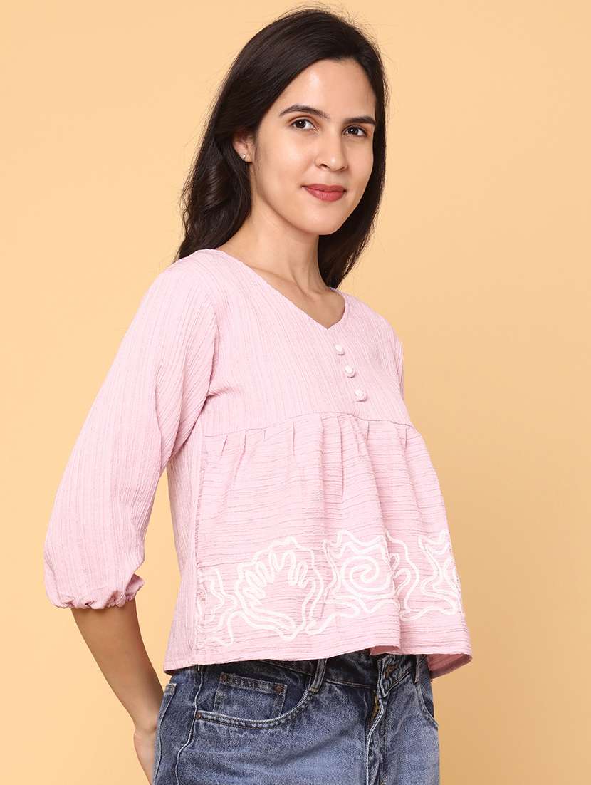 women pink polyester regular t-shirt