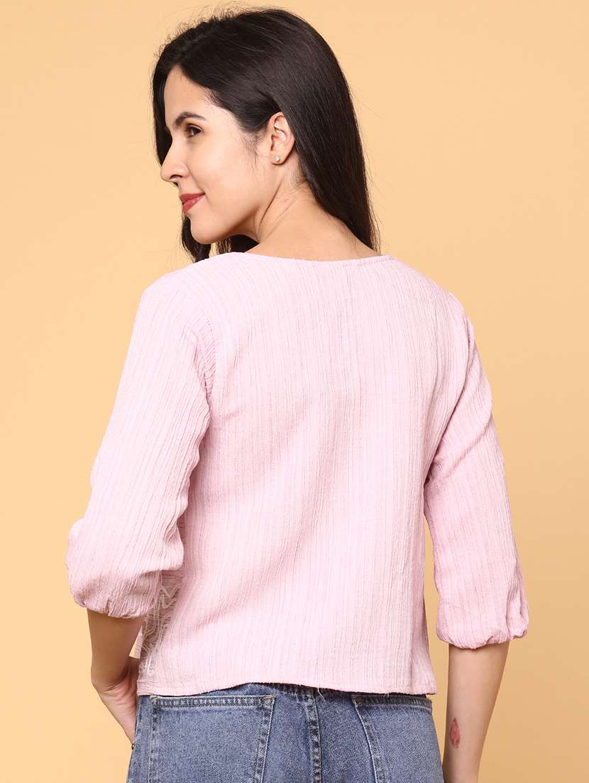 Women Pink Polyester Regular T-shirt - 22035028 -  Standard Image - 3