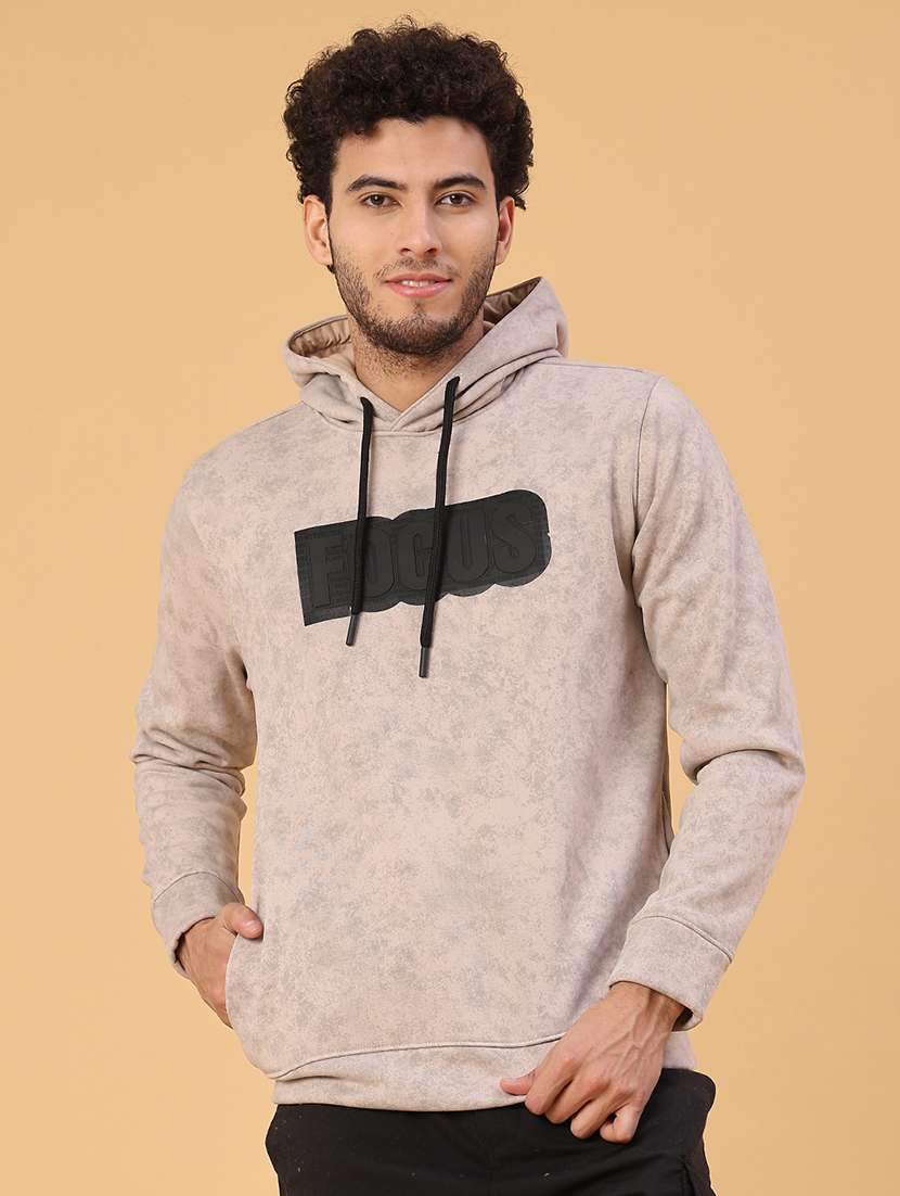 men printed long sleeve hooded sweatshirt