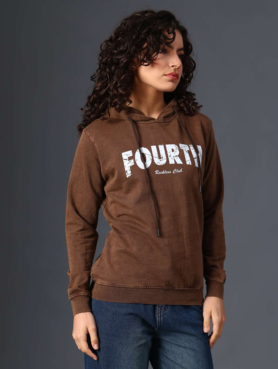 brown cotton poly blend chest print sweatshirt - 22035072 -  Standard Image - 3
