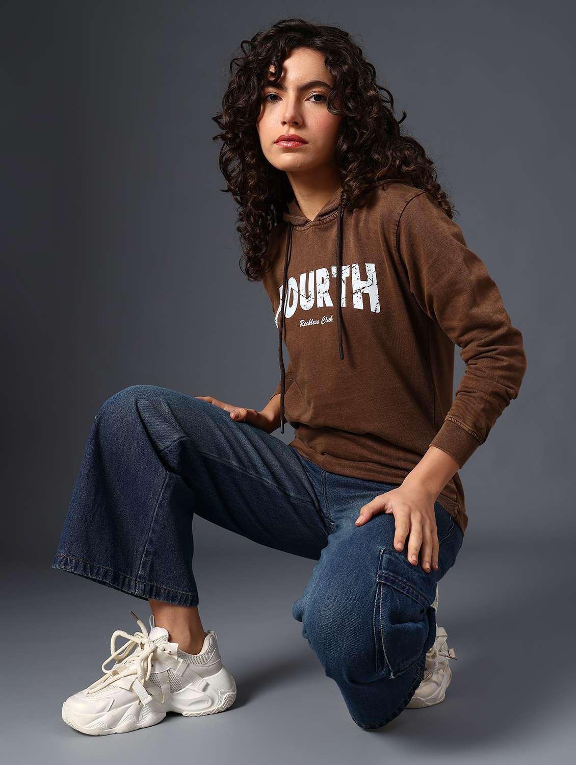 brown cotton poly blend chest print sweatshirt - 22035072 -  Standard Image - 5