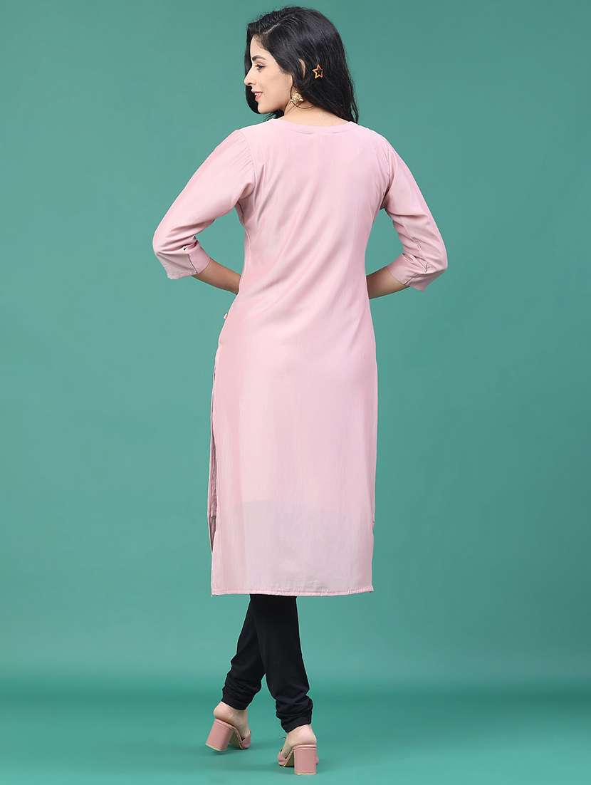 women solid with work round neck kurta legging set - 22035074 -  Standard Image - 5