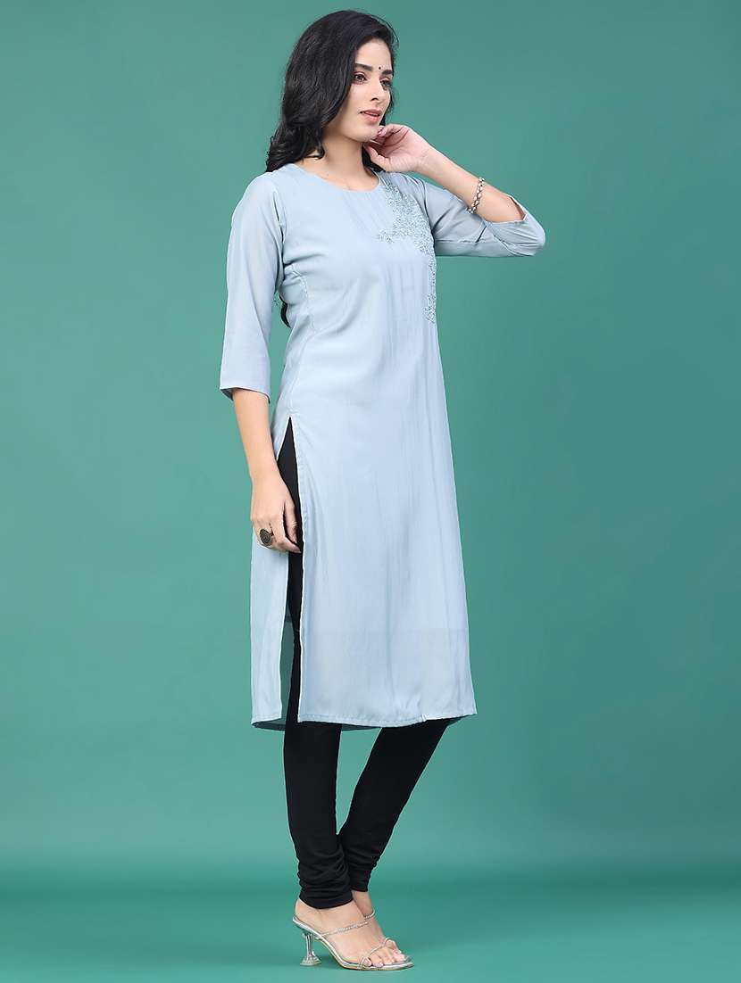 women solid with work round neck kurta legging set - 22035075 -  Standard Image - 3