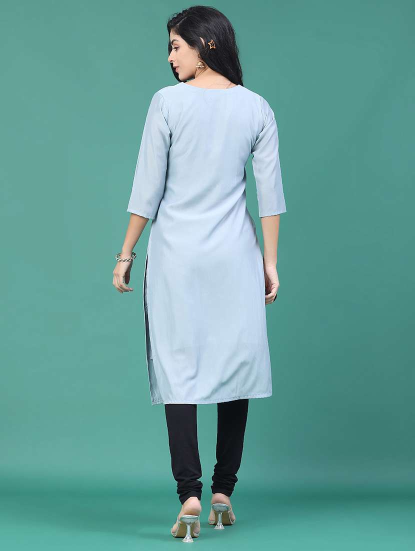 women solid with work round neck kurta legging set - 22035075 -  Standard Image - 5