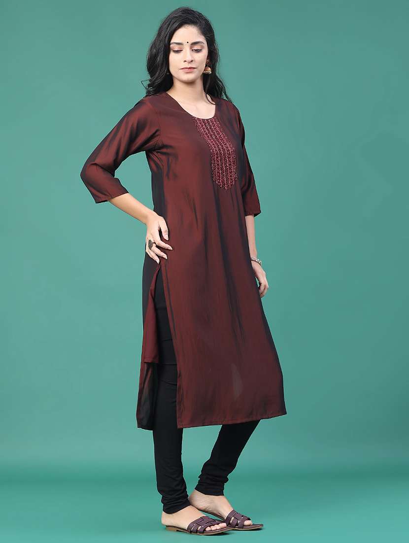 women solid with work round neck kurta legging set - 22035078 -  Standard Image - 3