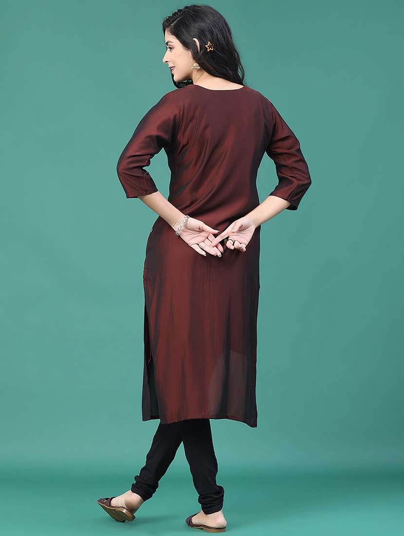 women solid with work round neck kurta legging set - 22035078 -  Standard Image - 5