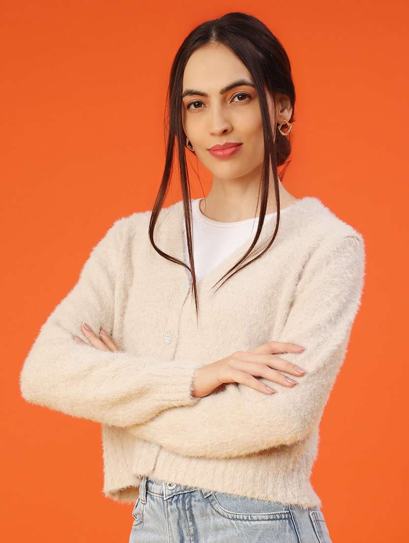 women solid long sleeve cardigan - 22035080 -  Standard Image - 3