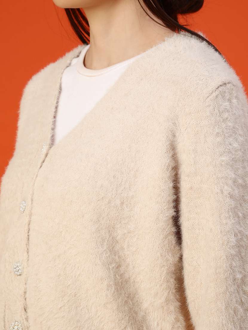 women solid long sleeve cardigan - 22035080 -  Standard Image - 5