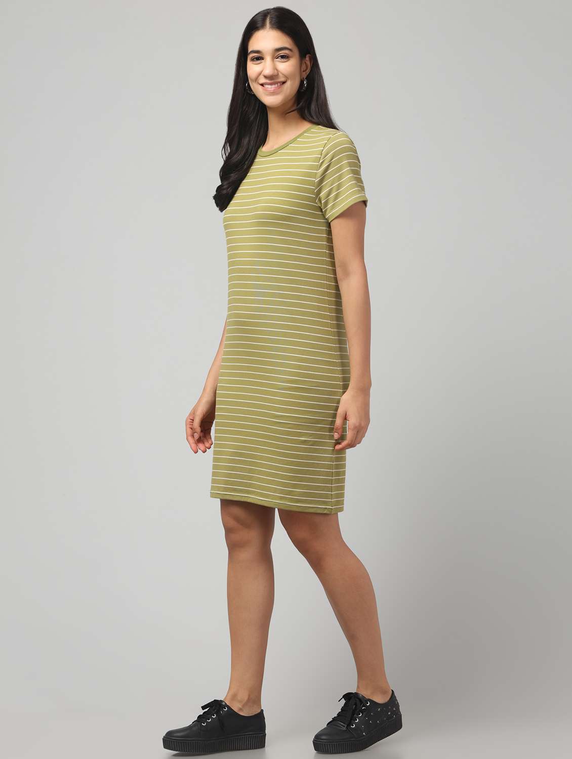 women striped short sleeve  t-shirt dress - 22035103 -  Standard Image - 3