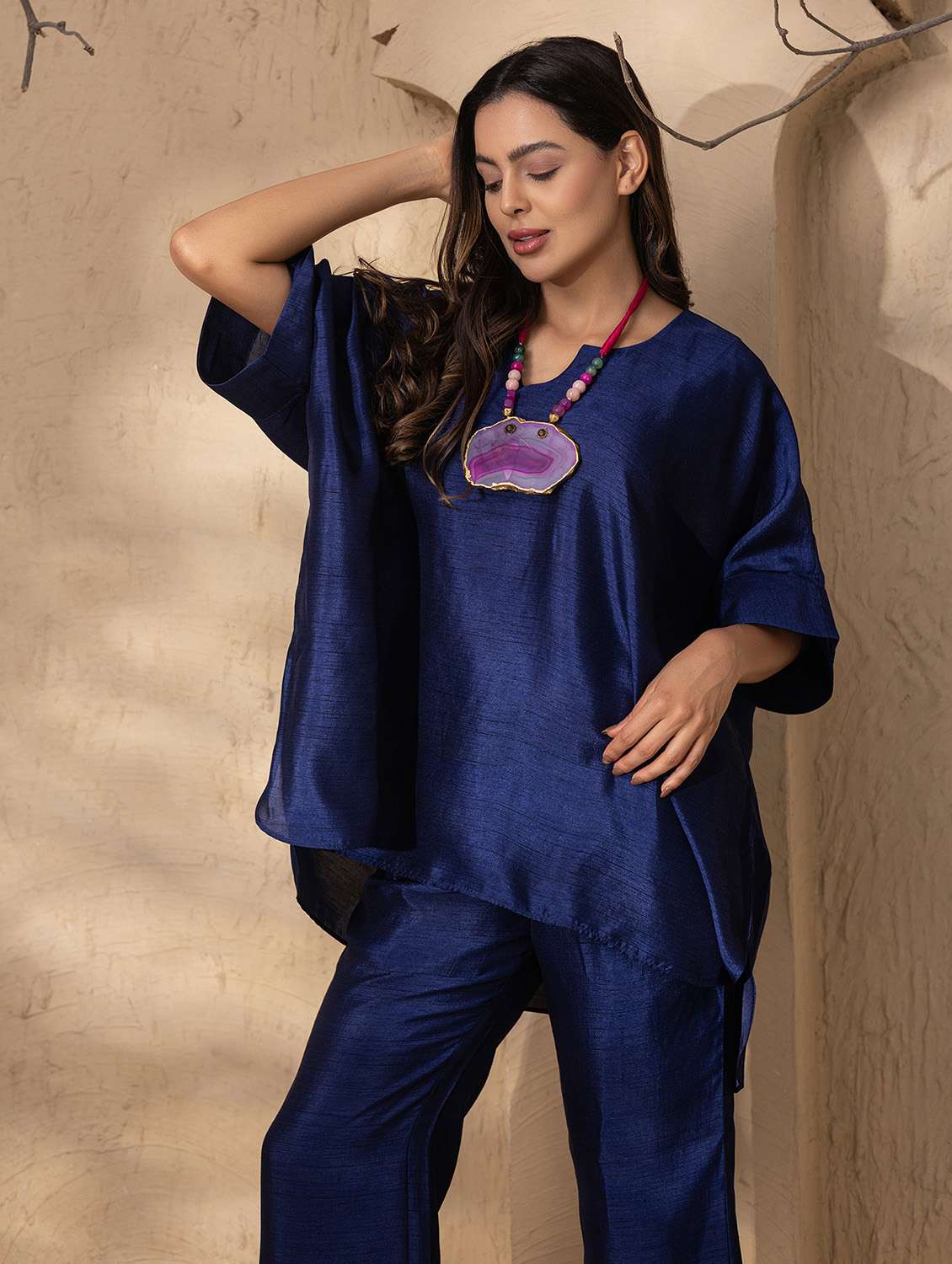 women solid kaftan kurta and pant set - 22035115 -  Standard Image - 3