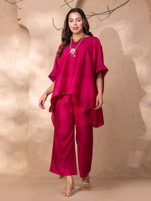 women solid kaftan kurta and pant set - 22035117 -  Standard Image - 0