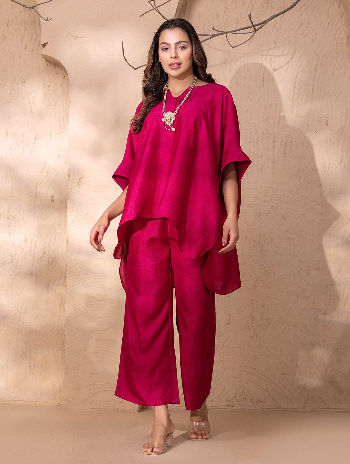 women solid kaftan kurta and pant set - 22035117 -  Zoom Image - 0