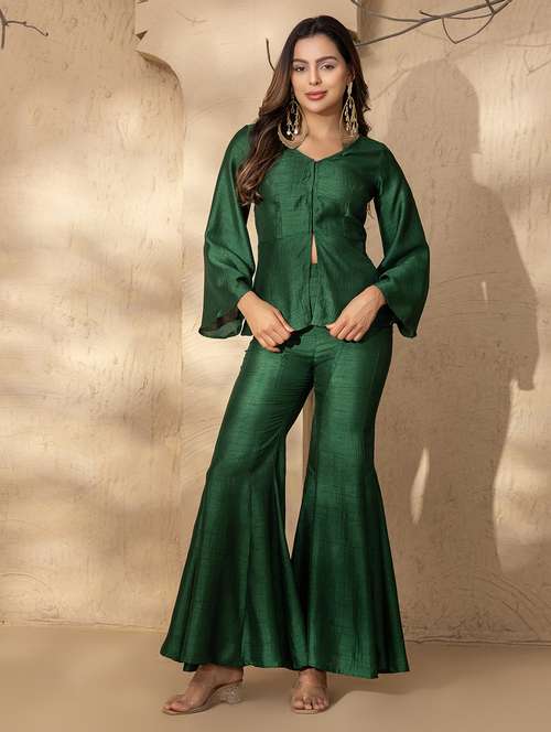 women solid bell sleeve ethnic co-ord set - 22035128 -  Standard Image - 0