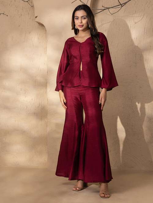 women solid bell sleeve ethnic co-ord set - 22035129 - Standard Image - 0