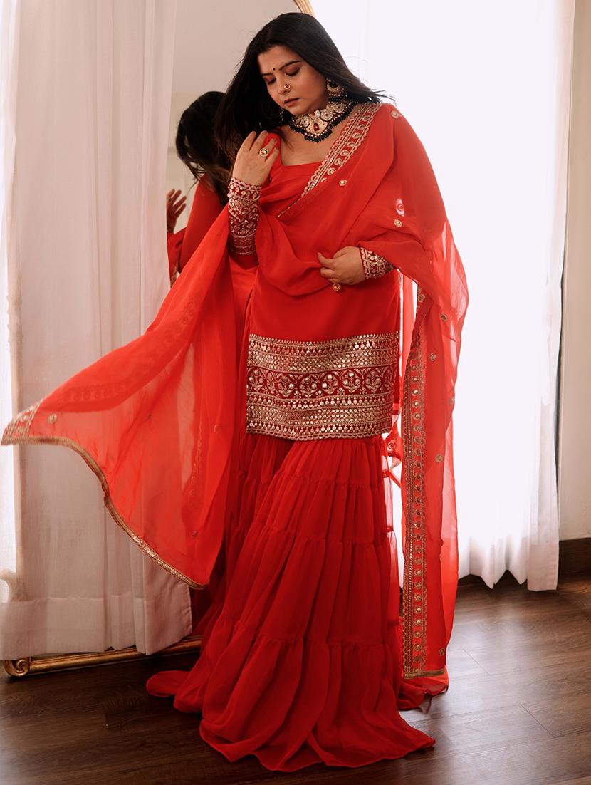 women embroidered kurta sharara with dupatta set - 22035145 -  Zoom Image - 0